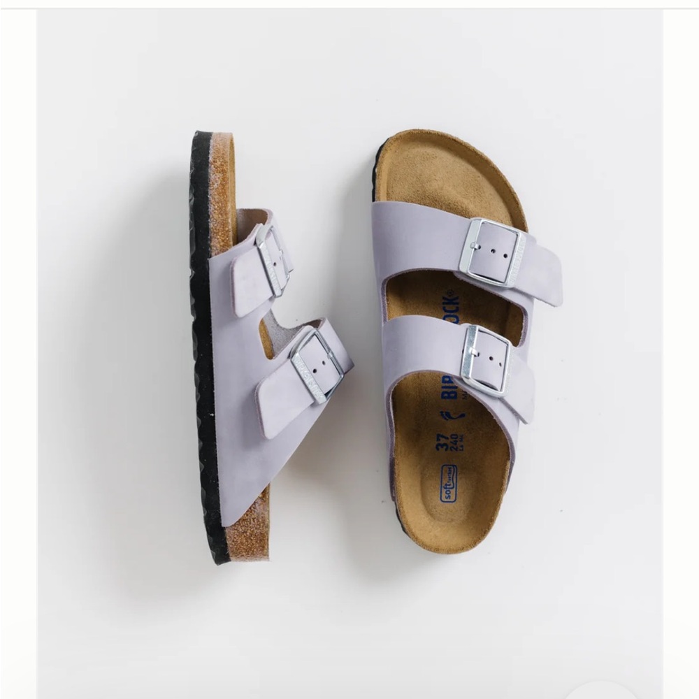 NWT Arizona Big Buckle Birkenstocks, Purple Fog